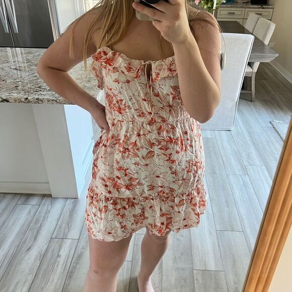 J.Crew Tiered Mini Dress M Orange Floral Spaghetti Strap Ruffle Hem Cami… - Picture 3 of 6